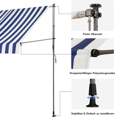 300 cm lebar balkon awning poliester layar bahan tangan crank perlindungan matahari Tidak ada pengeboran