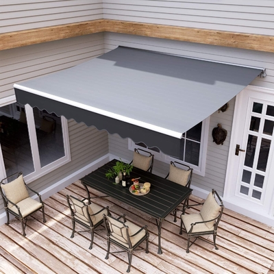 Manual Sun Protection Arm Awning dengan PU Coated Sail Finishing dan Crank Handle System
