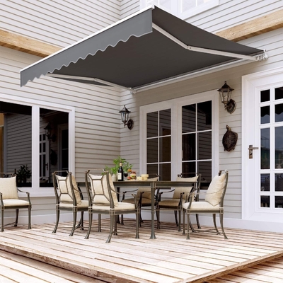 Manual Sun Protection Arm Awning dengan PU Coated Sail Finishing dan Crank Handle System