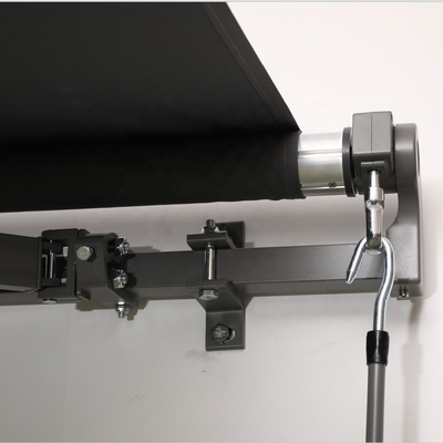 Manual Sun Protection Arm Awning dengan PU Coated Sail Finishing dan Crank Handle System
