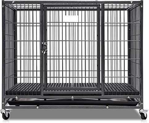 Anjing Besar Heavy Duty Metal Kennel dan Kandang dengan Empat Roda dalam Hitam Padat