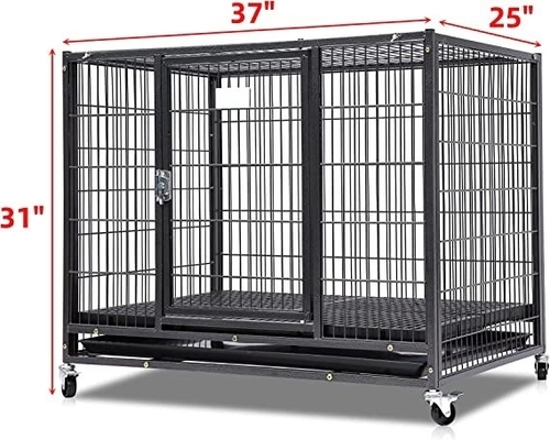 Anjing Besar Heavy Duty Metal Kennel dan Kandang dengan Empat Roda dalam Hitam Padat