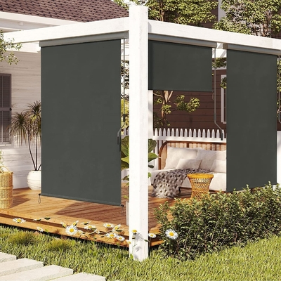 Perlindungan UV Drop Awning dengan Hand-Crank Box untuk Balkon dan Patio Vertikal Awning