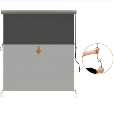 Perlindungan UV Drop Awning dengan Hand-Crank Box untuk Balkon dan Patio Vertikal Awning
