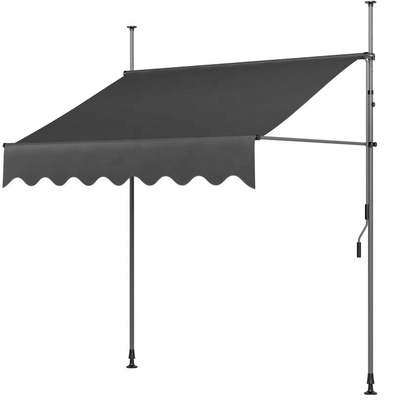 Balkon Kain Polyester Manual Gearbox Awning dengan bingkai abu-abu dan perawatan anti-UV