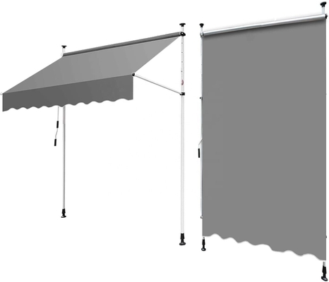 Balkon Kain Polyester Manual Gearbox Awning dengan bingkai abu-abu dan perawatan anti-UV