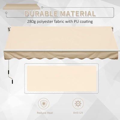 Awning toko balkon halaman dengan gagang engsel manual dan finishing layar berlapis PU