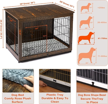 Kothak Anjing Kayu Pintu Ganda Gaya Modern 81*55*67cm untuk Perabot Dekorasi Rumah
