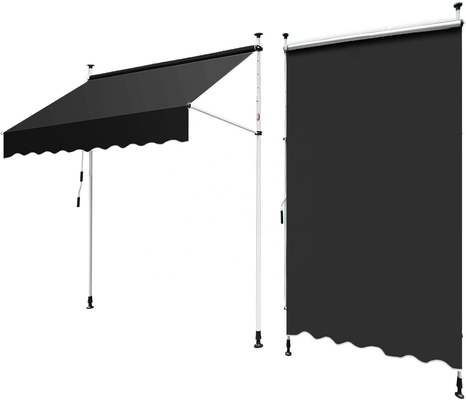 300x130cm Polyester Kain Balkon Luar Bangunan Clamp Awning dengan Kerangka Besi dalam abu-abu / Hitam