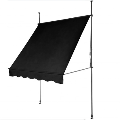 300x130cm Polyester Kain Balkon Luar Bangunan Clamp Awning dengan Kerangka Besi dalam abu-abu / Hitam