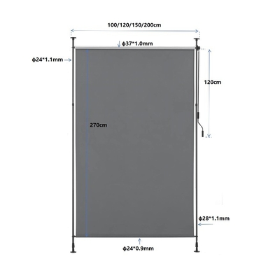 Powder Coated Vertical Awning 150*270cm untuk Privacy Screen dan Sun Protection dalam warna abu-abu gelap