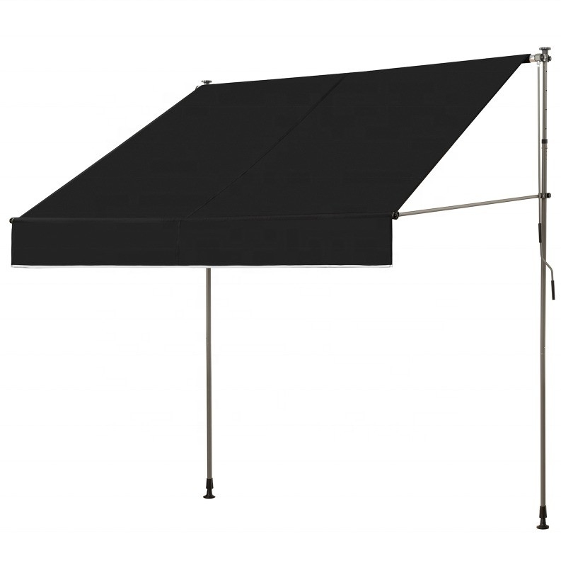 300x130cm Polyester Kain Balkon Luar Bangunan Clamp Awning dengan Kerangka Besi dalam abu-abu / Hitam